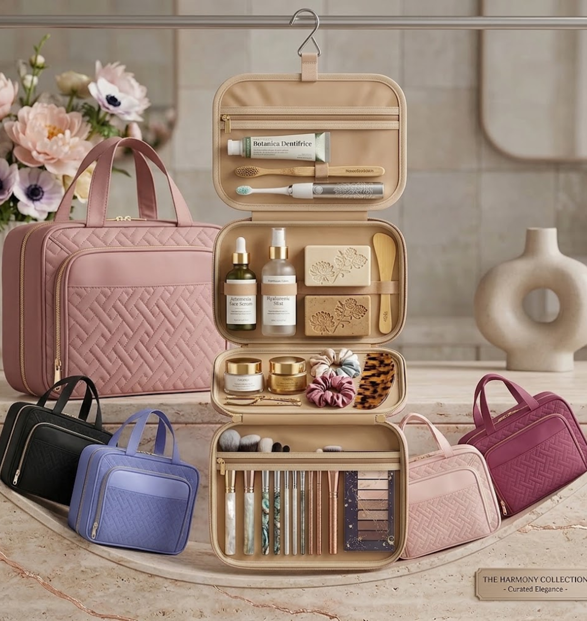 Large Travel Cosmetic Bag with Waterproof Hanging Hook & Clear PVC Storage