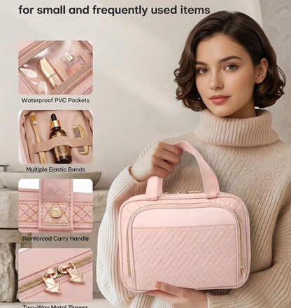 Large Travel Cosmetic Bag with Waterproof Hanging Hook & Clear PVC Storage
